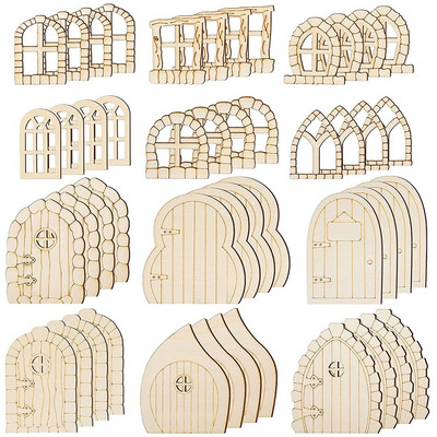48 DB Fairy Door & Mini Window Craft, Fairy House barkácskészlet, Befejezetlen Tündérkert Miniatűrök Otthon Dekorációhoz