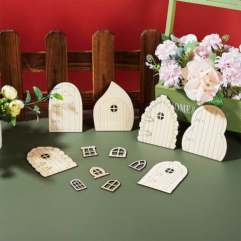 48 DB Fairy Door & Mini Window Craft, Fairy House barkácskészlet, Befejezetlen Tündérkert Miniatűrök Otthon Dekorációhoz