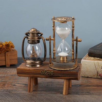 Kreatív ajándékok Retro Eiffel-torony homokóra dekoráció asztalon Egyszerű modern otthoni tanulmány fa inga homok időzítő