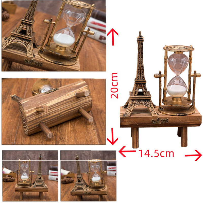 Kreatív ajándékok Retro Eiffel-torony homokóra dekoráció asztalon Egyszerű modern otthoni tanulmány fa inga homok időzítő