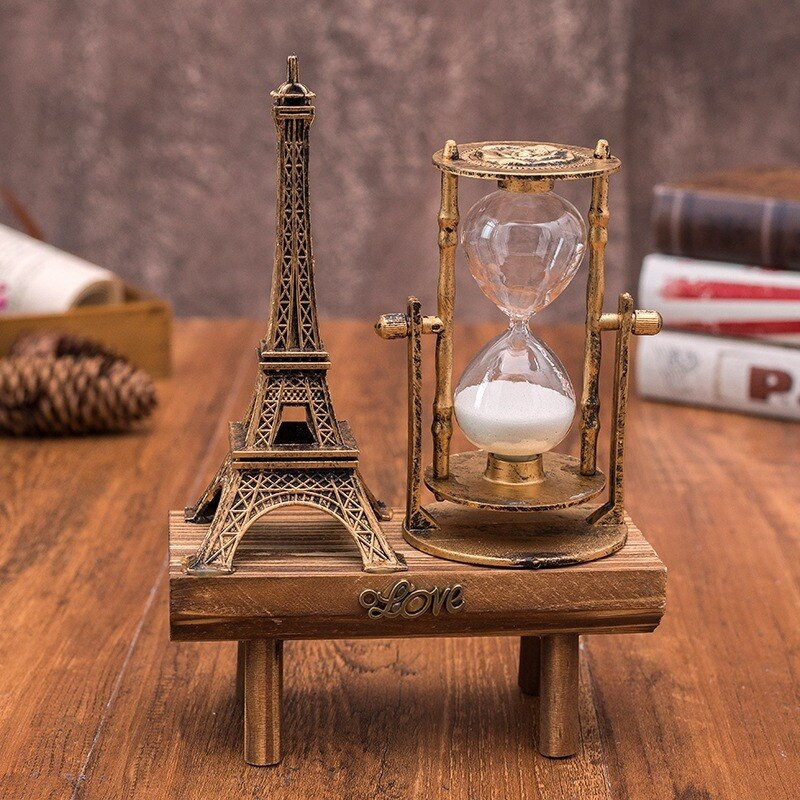Kreatív ajándékok Retro Eiffel-torony homokóra dekoráció asztalon Egyszerű modern otthoni tanulmány fa inga homok időzítő