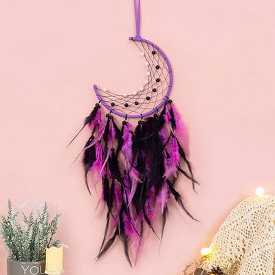 Mėnulio sapnų gaudyklės su šviesomis Plunksnos amatai vėjo varpeliai Rankų darbo namų puošmena Retro indėnų stiliaus dovanos Mėnulio svajonių gaudyklė