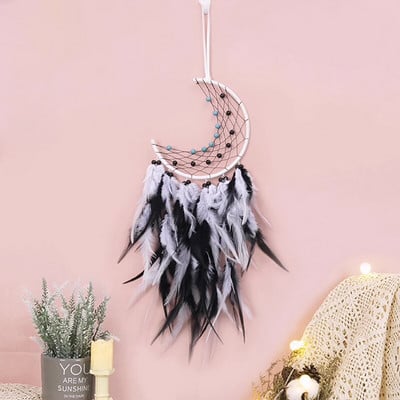 Mėnulio sapnų gaudyklės su šviesomis Plunksnos amatai vėjo varpeliai Rankų darbo namų puošmena Retro indėnų stiliaus dovanos Mėnulio svajonių gaudyklė