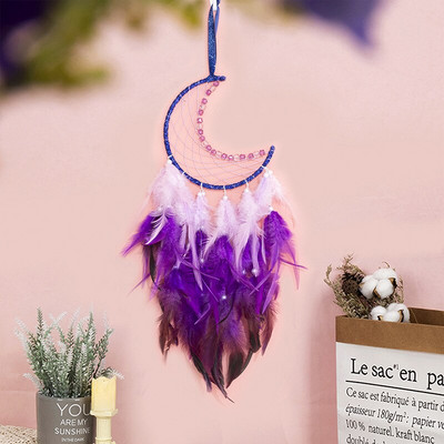 Mėnulio sapnų gaudyklės su šviesomis Plunksnos amatai vėjo varpeliai Rankų darbo namų puošmena Retro indėnų stiliaus dovanos Mėnulio svajonių gaudyklė