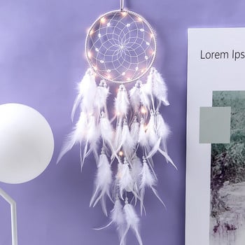 Κορίτσι Heart Dream Catcher Εθνικά στολίδια με φτερά Κορδέλες δαντέλα Φτερά τυλιγμένα φώτα για κορίτσια Διακόσμηση δωματίου Dreamcatcher