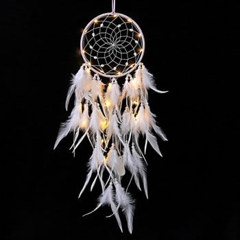 Κορίτσι Heart Dream Catcher Εθνικά στολίδια με φτερά Κορδέλες δαντέλα Φτερά τυλιγμένα φώτα για κορίτσια Διακόσμηση δωματίου Dreamcatcher