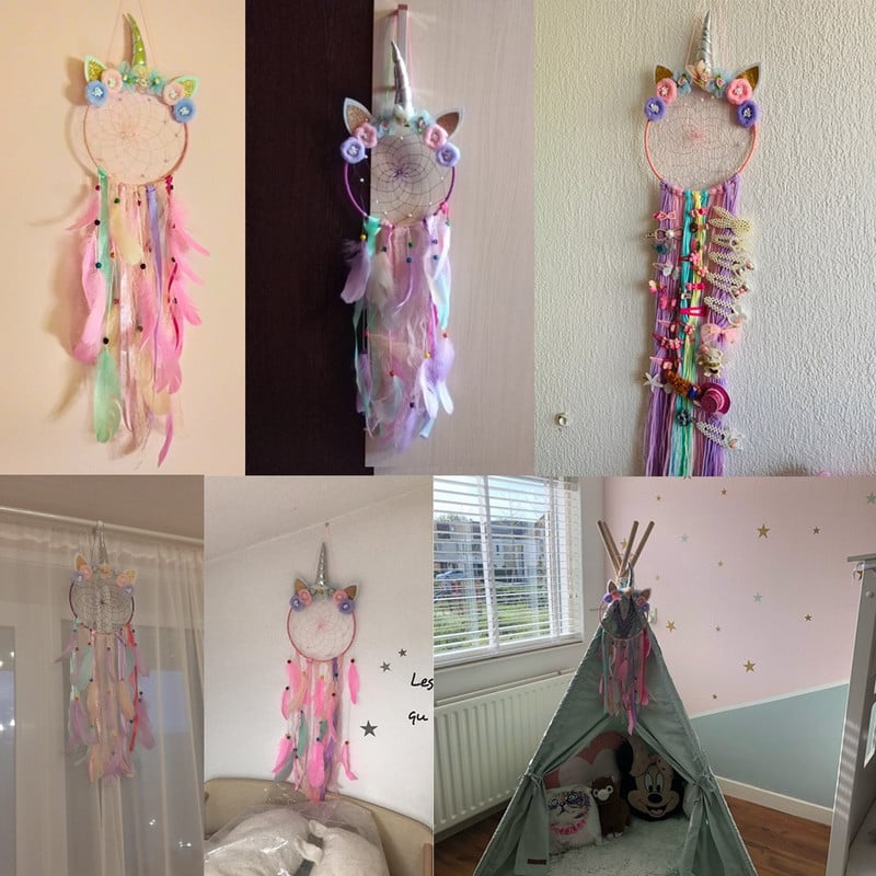 Fiú Unicorn álomfogó, lány hálószoba fali dekoráció, falra akasztható virágdísz