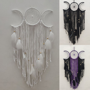 Triple Moon Goddess Macrame Κρεμαστά τοίχου Boho Half Moon Large Dream Catcher Διακόσμηση σπιτιού Υπνοδωμάτιο Κομψή διακόσμηση Art Craft Δώρο