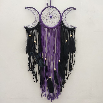 Triple Moon Goddess Macrame Κρεμαστά τοίχου Boho Half Moon Large Dream Catcher Διακόσμηση σπιτιού Υπνοδωμάτιο Κομψή διακόσμηση Art Craft Δώρο