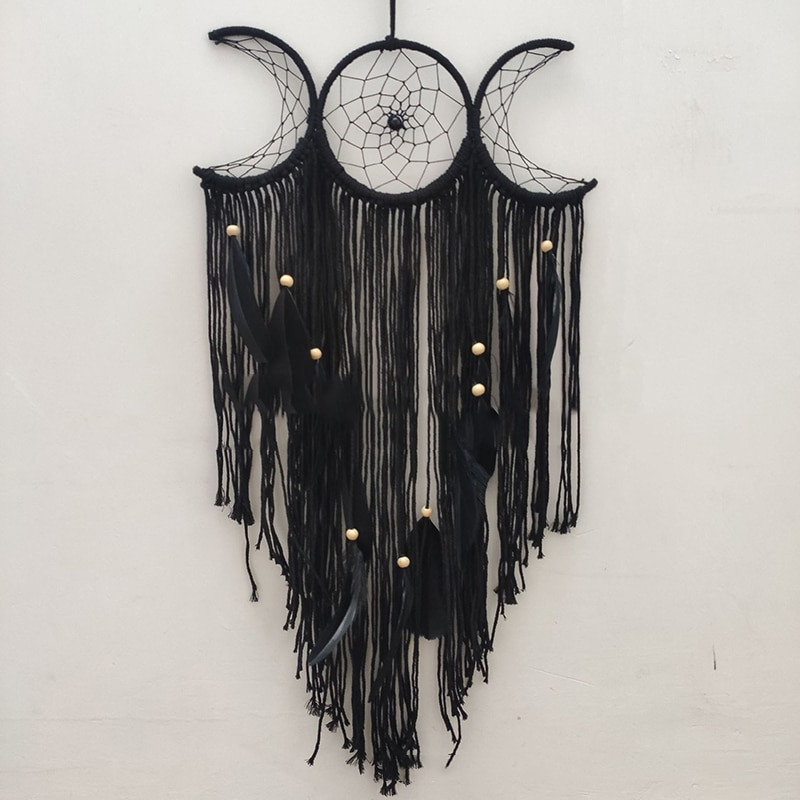 Triple Moon Goddess Macrame Wall Vising Boho Half Moon Large Dream Catcher Decor Home Bedroom Chic Decoration Art Craft Gift