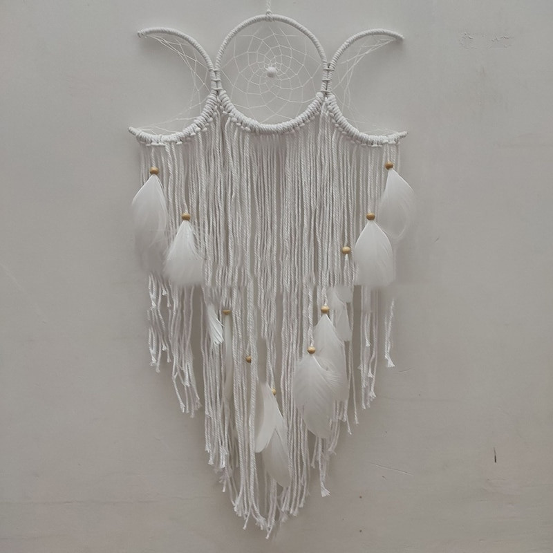 Triple Moon Goddess Macrame Wall Vising Boho Half Moon Large Dream Catcher Decor Home Bedroom Chic Decoration Art Craft Gift