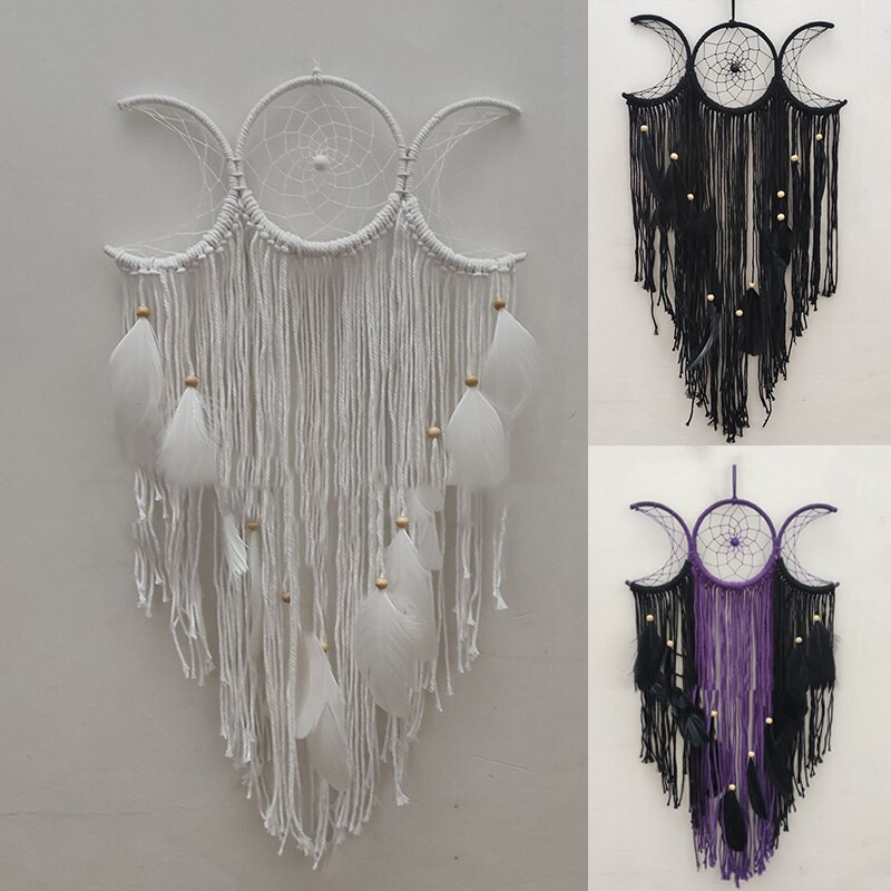 Triple Moon Goddess Macrame Wall Vising Boho Half Moon Large Dream Catcher Decor Home Bedroom Chic Decoration Art Craft Gift