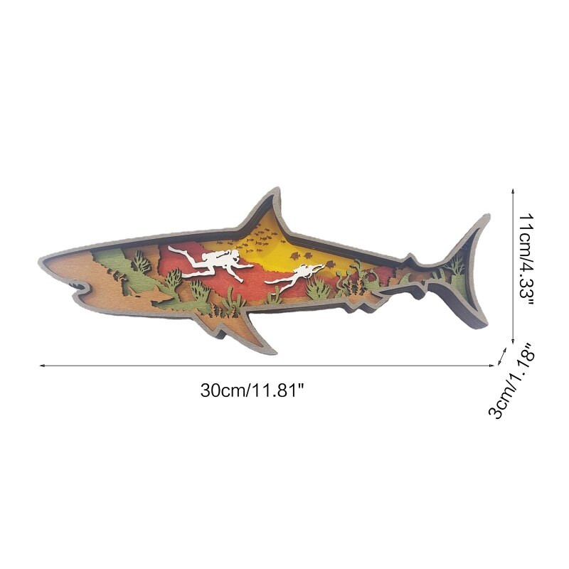 Decor din lemn de pește, figurină de pește scobită în mai multe straturi, ornament, statuie, decorațiuni rustice pentru raft de acasă, dulap de masă