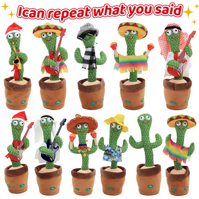 USB Charging Dancing Cactus Repeat Talking Toy Ηλεκτρονικά βελούδινα παιχνίδια που μπορούν να τραγουδήσουν ρεκόρ Φωτισμός Μπαταρία Early Education Αστείο δώρο