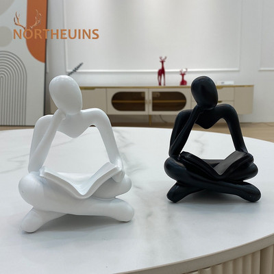 NORTHEUINS Resin Reading Book Figurines for Interior Nordic Abstract Figure Statue Home Living Room Desktop Desktop Crafts