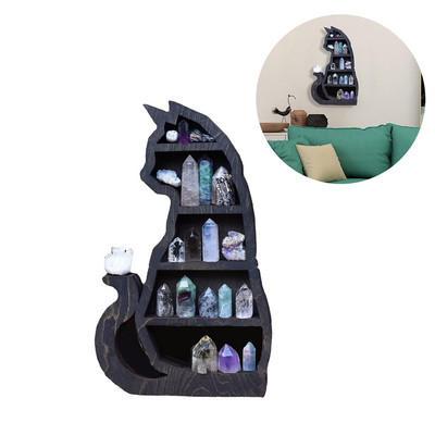 Cat In the Moon Crystal medinė lentyna Cat Crystal eterinio aliejaus sieninė lentyna saugojimui Svetainės miegamojo namų dekoravimui