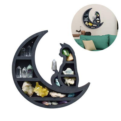 Cat In the Moon Crystal medinė lentyna Cat Crystal eterinio aliejaus sieninė lentyna saugojimui Svetainės miegamojo namų dekoravimui