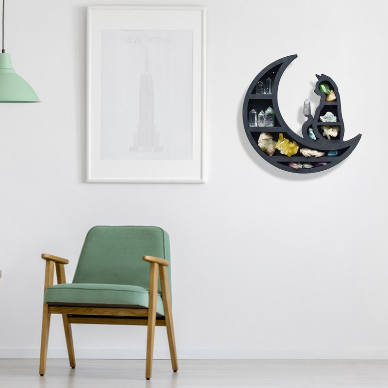 Cat In the Moon Crystal medinė lentyna Cat Crystal eterinio aliejaus sieninė lentyna saugojimui Svetainės miegamojo namų dekoravimui