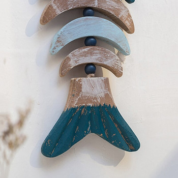 Ξύλινο ντεκόρ Fish Bones με Χάντρες Θέμα Παραλία Διακοσμητικό Τοίχου Πόρτας Κρεμαστό Στολίδι Ναυτική Διακόσμηση