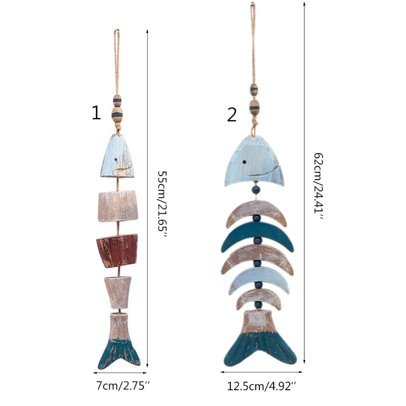 Mediniai dekoro žuvies kaulai su karoliukais Paplūdimio tema Sienų dekoro durų kabantys ornamentas Jūrinis dekoras