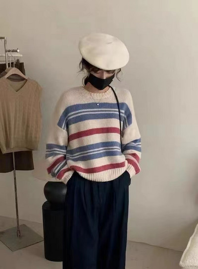 Pulover cu mânecă lungă, cu gât rotund, pentru femei