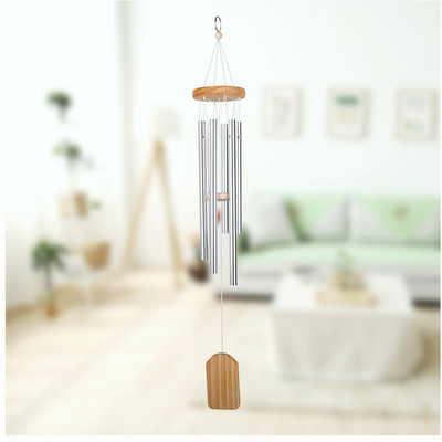 Vėjo varpeliai lauke, medinis vėjo varpelio memorialinis vėjo varpelis lauke, namų dekoro vėjo varpeliai su 6 aliuminio vamzdeliais ir S kabliu
