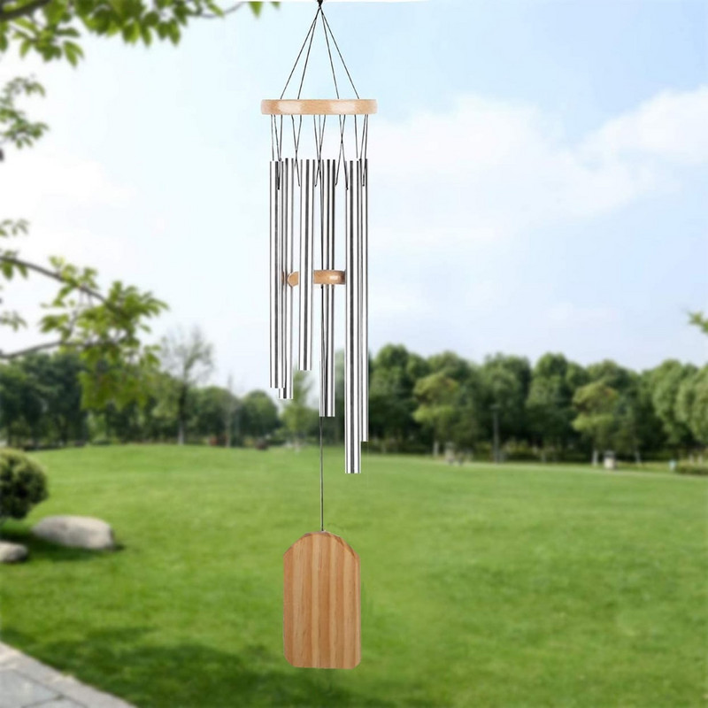 Vėjo varpeliai lauke, medinis vėjo varpelio memorialinis vėjo varpelis lauke, namų dekoro vėjo varpeliai su 6 aliuminio vamzdeliais ir S kabliu