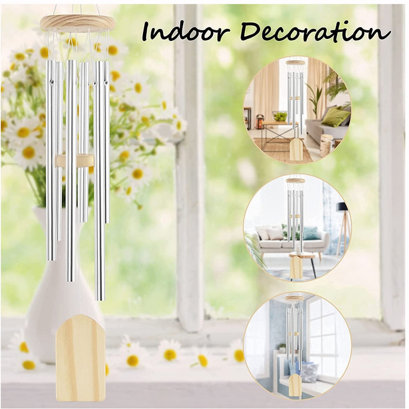 Vėjo varpeliai lauke, medinis vėjo varpelio memorialinis vėjo varpelis lauke, namų dekoro vėjo varpeliai su 6 aliuminio vamzdeliais ir S kabliu