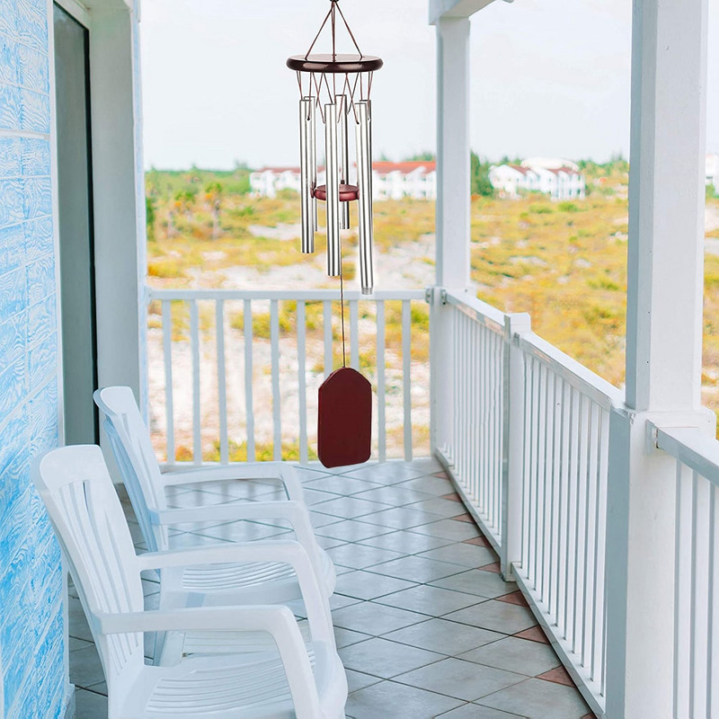 Vėjo varpeliai lauke, medinis vėjo varpelio memorialinis vėjo varpelis lauke, namų dekoro vėjo varpeliai su 6 aliuminio vamzdeliais ir S kabliu