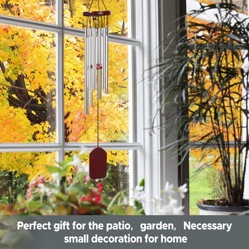Vėjo varpeliai lauke, medinis vėjo varpelio memorialinis vėjo varpelis lauke, namų dekoro vėjo varpeliai su 6 aliuminio vamzdeliais ir S kabliu