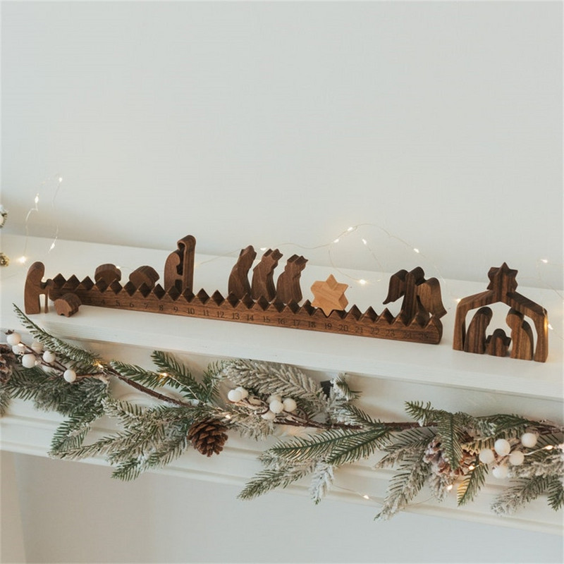 Kalėdų gimimo scenos rinkiniai Mediniai Jėzaus kalendorius Amatai Stalo papuošalai Gimimo ceremonijos katalikų mini figūrėlės