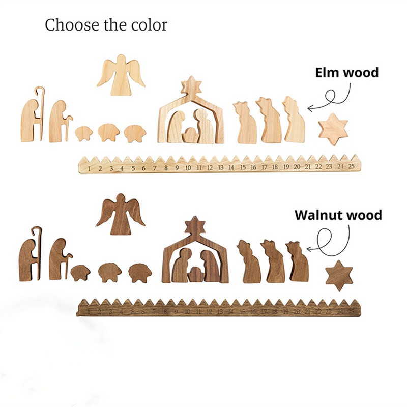 Kalėdų gimimo scenos rinkiniai Mediniai Jėzaus kalendorius Amatai Stalo papuošalai Gimimo ceremonijos katalikų mini figūrėlės