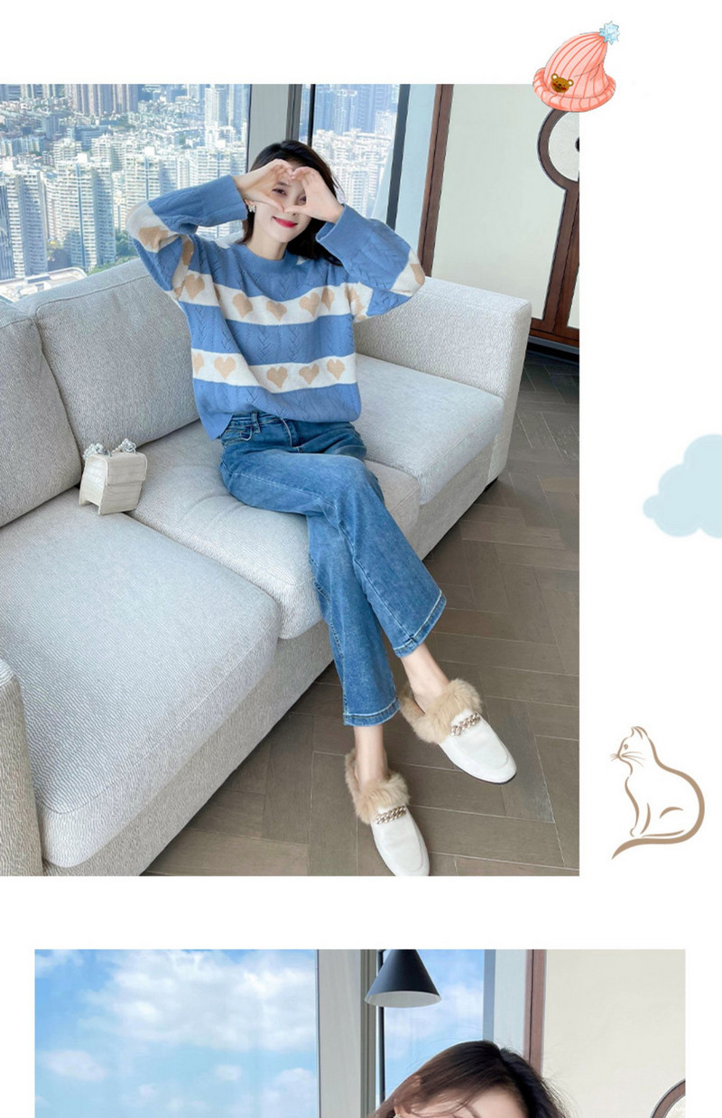 Γυναικείο ριγέ πουλόβερ με οβάλ λαιμόκοψη