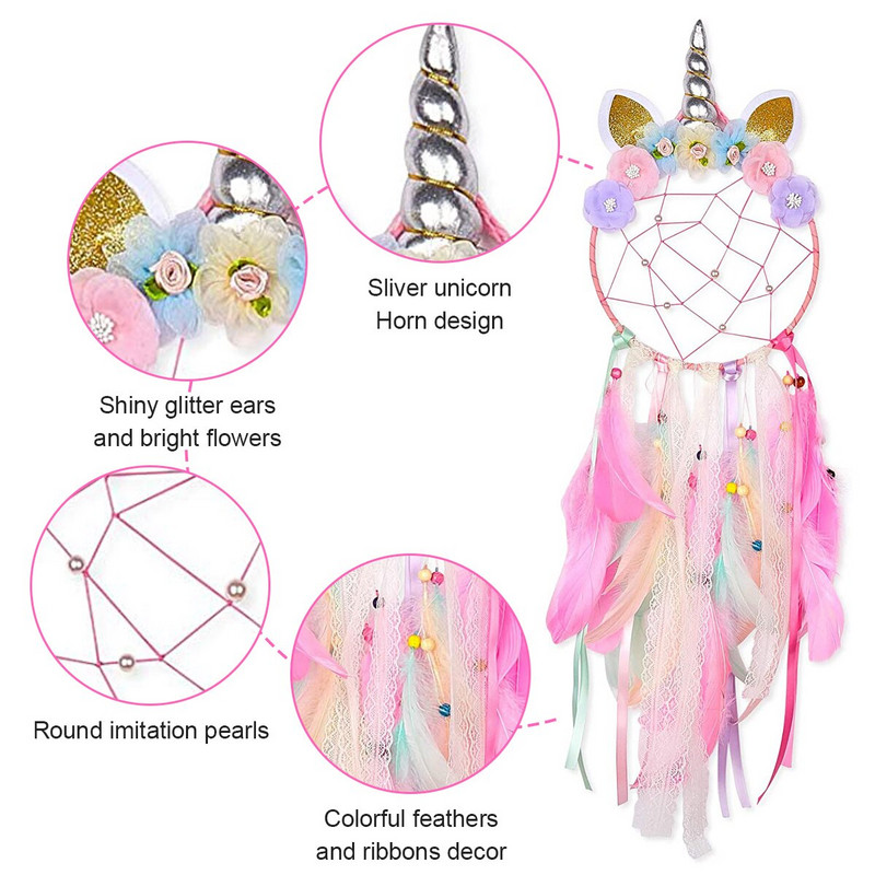 Vienaragio svajonių gaudyklė su LED lempute pakabinama prie sienos namų dekoracija Kawaii Dreamcatcher Kalėdų Naujųjų metų gimtadienio dovanos mergaitėms