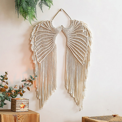 Μακραμέ Κρεμαστά τοίχου Boho Tapestry Angels Wing Woven Bohemian Wall Decor Διακόσμηση σπιτιού Διαμέρισμα Σαλόνι Υπνοδωμάτιο Ονειροπαγίδες