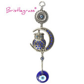 BRISTLEGRASS Turkijos mėlyna pikta akis mėnulio pelėda amuletas Lucky Charm pakabinamas pakabukas švytuoklė palaiminimo apsauga dovana namų dekoras