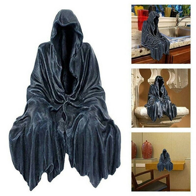 Black Grim Reaper Statue Thrilling Black Robe Nightcrawler Ρητίνη ειδώλιο κήπου Στολίδι Horror Ghost Sculpture Διακοσμητικό γραφείου