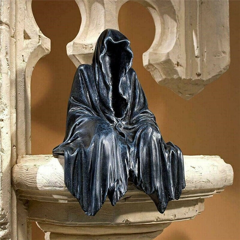 Fekete Kaszás szobor Izgalmas fekete köntös Éjszakázó Gyanta Kert Figura Dísz Horror Szellem Szobor Íróasztal dekoráció