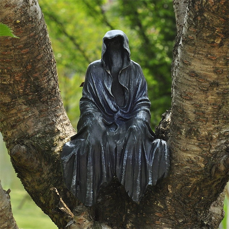 Fekete Kaszás szobor Izgalmas fekete köntös Éjszakázó Gyanta Kert Figura Dísz Horror Szellem Szobor Íróasztal dekoráció