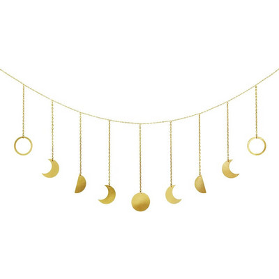 Фаза на луната Висящ на стена Ръчно изработен златен метал 13 луни 36" гирлянд Бохо Домашен декор Спалня Небесно изкуство Фази Бохемски
