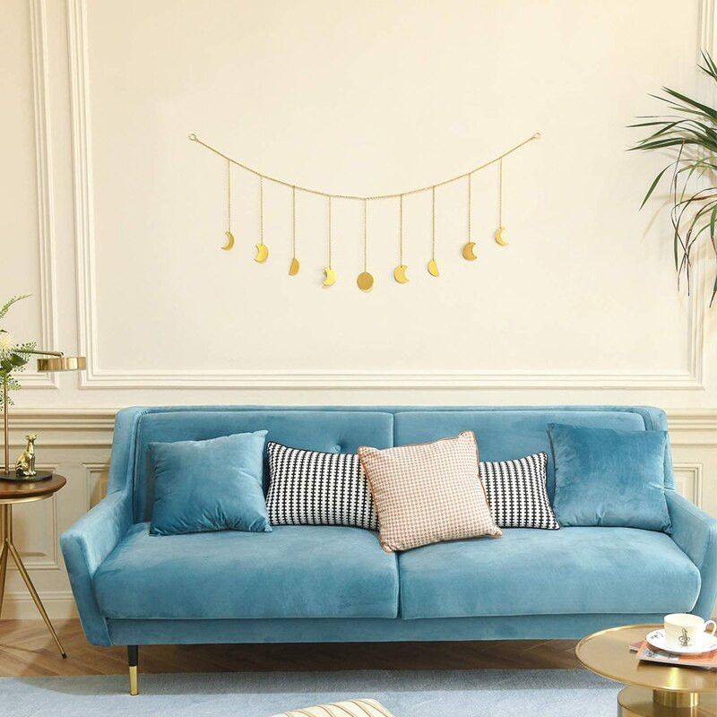 Фаза на луната Висящ на стена Ръчно изработен златен метал 13 луни 36" гирлянд Бохо Домашен декор Спалня Небесно изкуство Фази Бохемски