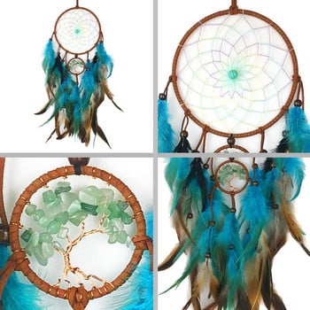 Dream Catcher Tree of Life με Φτερά Indians Style Crystal Stone Στολίδι Κρεμαστό Σπιτιού για Κοιτώνα Χειροποίητο Δώρο 60cm