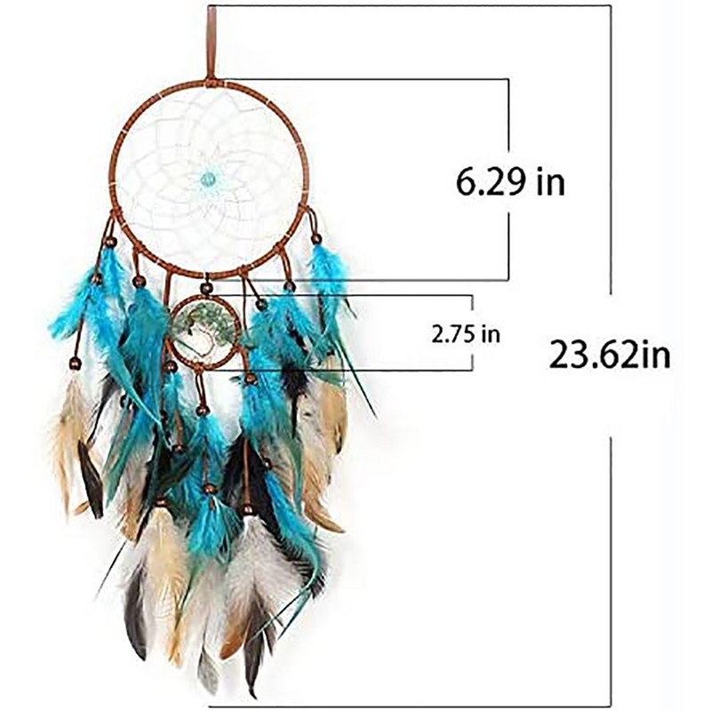 Álomfogó Életfa tollakkal Indián stílusú Kristálykő Otthoni függő dísz hálószoba kollégiumba, kézzel készített ajándék 60 cm