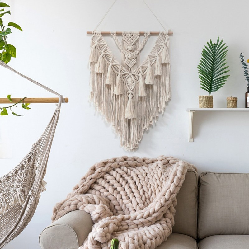 Macrame pakabinamas gobelenas Sienų dekoras Boho Chic Bohemian austas namų dekoravimas