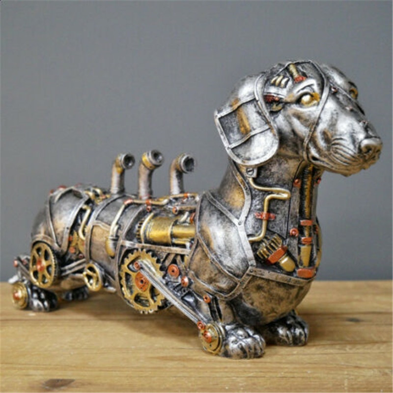 Mechanikus punk kutyafigura gyanta kézművesség Steampunk bulldog kutyagyanta szobor ablakdísz otthoni asztali asztali díszek