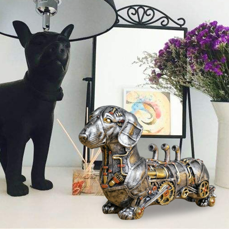 Mechanikus punk kutyafigura gyanta kézművesség Steampunk bulldog kutyagyanta szobor ablakdísz otthoni asztali asztali díszek