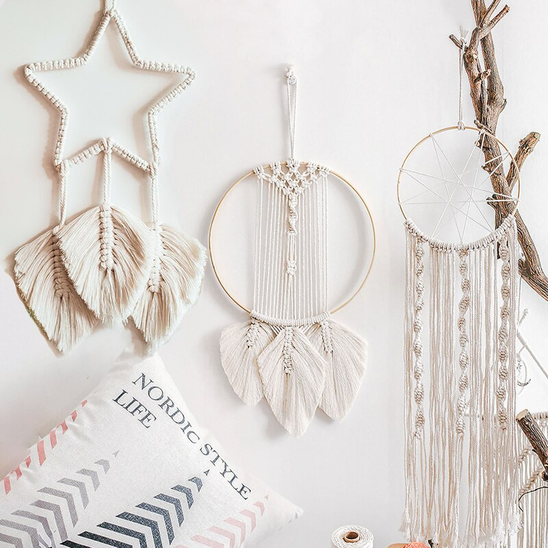 Boho Svajonių gaudyklės Makramo sienų apmušalai Kūdikių kambario lapai kutai Sienų apmušalai Šiaurės šalių namų puošmena Mėnulio kutai Svajonių gaudyklės