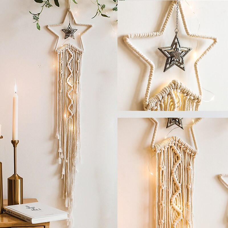 Boho Moon Star Dream Catcher Baltos Didelės Svajonių gaudyklės Vestuvėms Namų dekoravimui Merginoms Vaikams Darželio dekoravimo Dovana