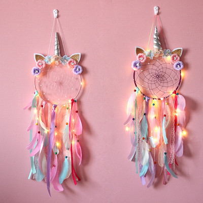 Unicorn Dream Catcher Χειροποίητα Wind Chime Dream Catchers Home Hanging Craft Δώρο Dreamcatcher Στολίδι Babyroom LED