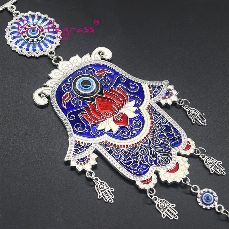 BRISTLEGRASS Török kék gonosz szem Lótuszvirág Hamsa kézi amulett Lucky Charm autós fali függesztő áldás védő dekoráció